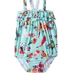 Hatley Hawaiian Tropical Parakeet Bird Print Swimsuit Ruffles Snap Bottom NEW